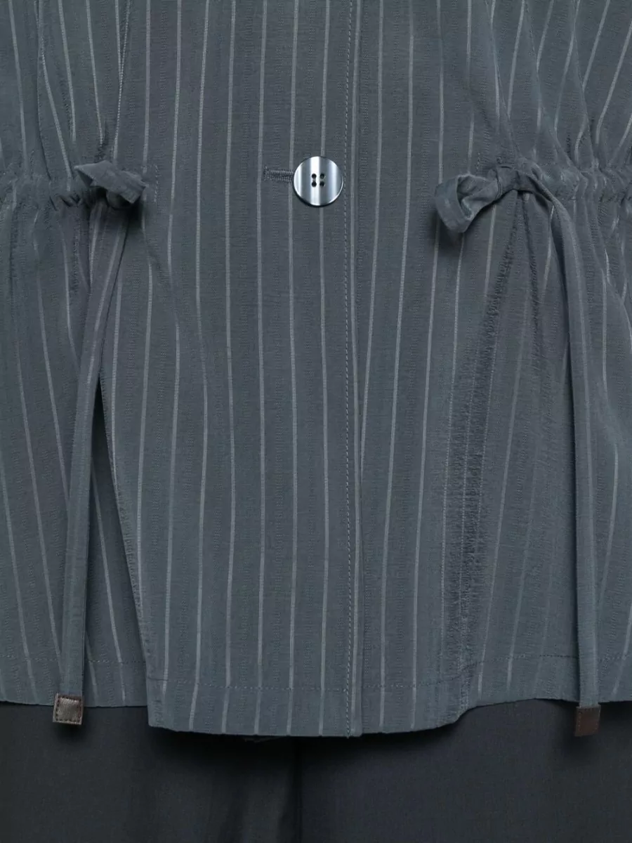 Emporio Armani Pinstriped Mandarin Collar Suit Jacket