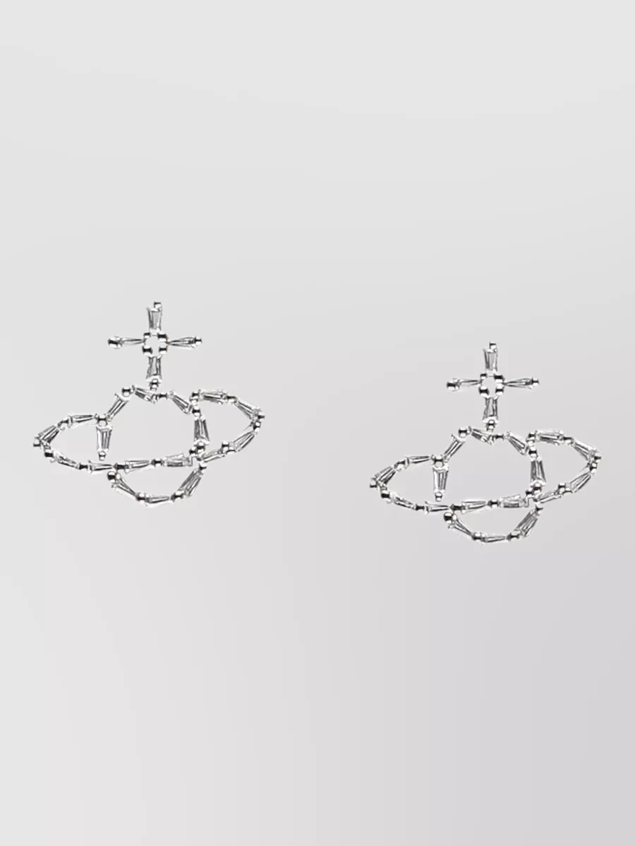 Vivienne Westwood Orb Design Strass Brass Earrings Textured Finish