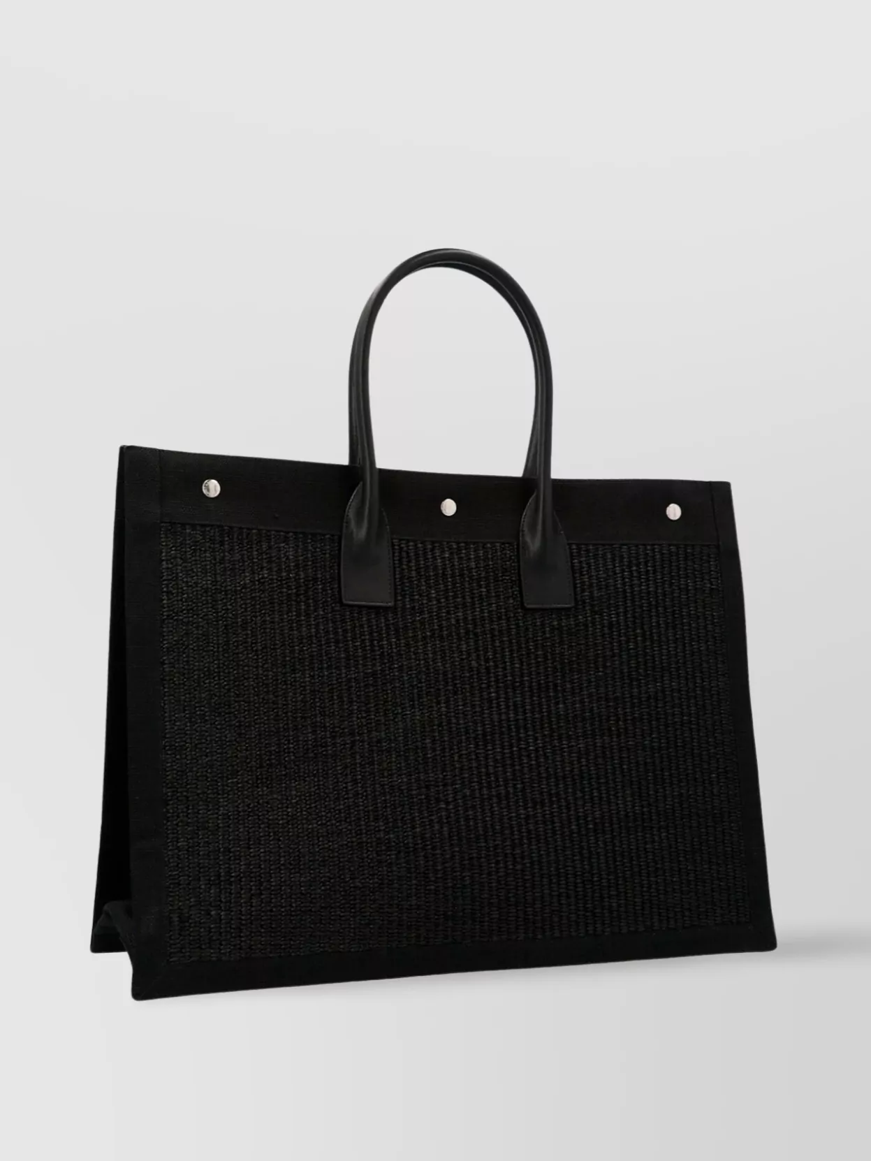 Saint Laurent Large Woven Texture Tote With Top Handles In Black