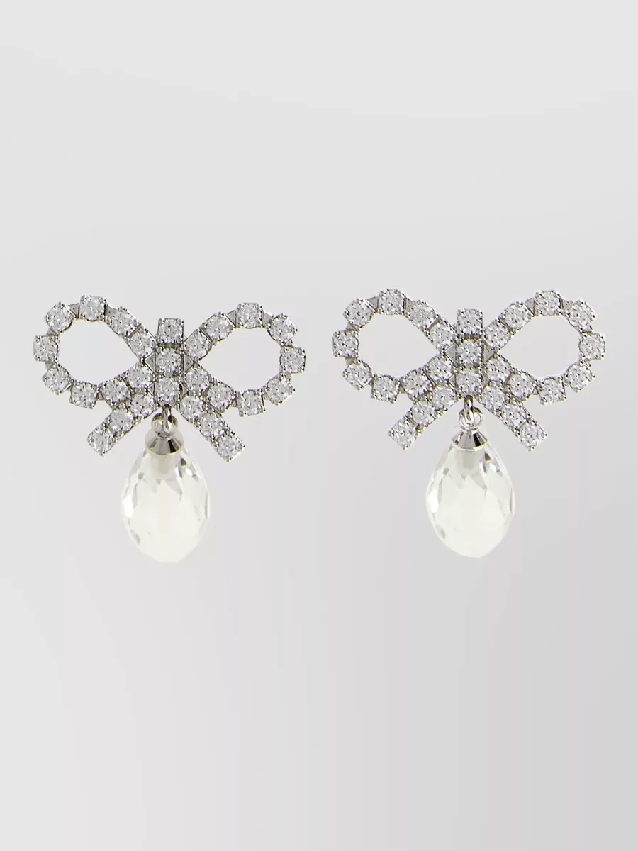 Self-Portrait crystal bow droplet earrings