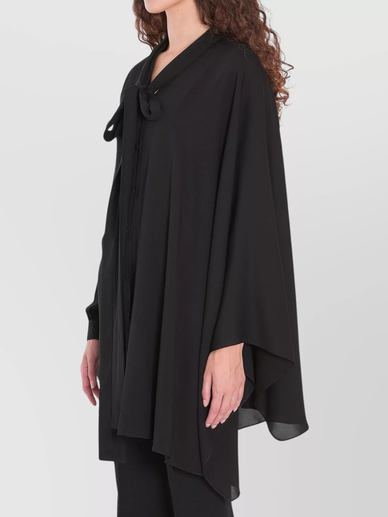 Balenciaga Black Blouse With Pussybow Collar And Asymmetric Design In Silk Woman In Black