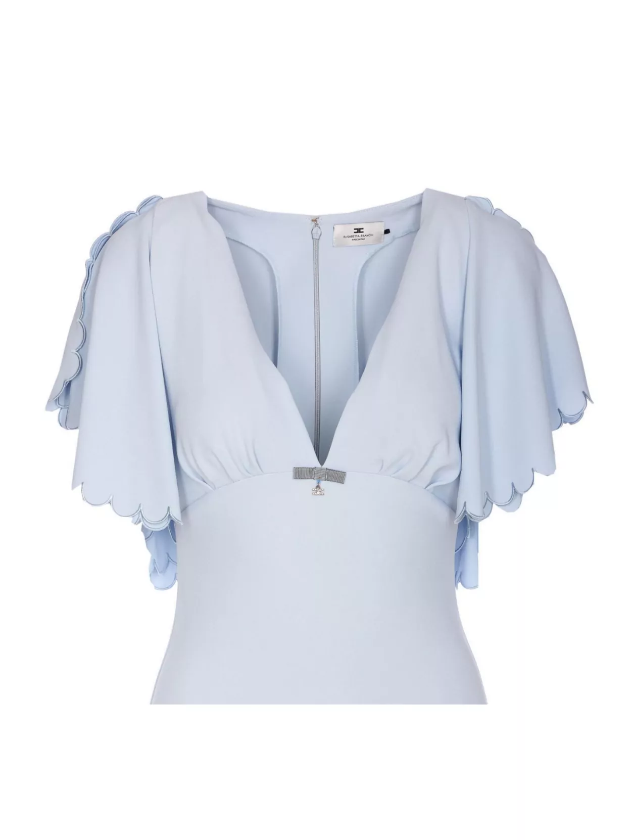 Shop Elisabetta Franchi Scalloped Sleeves V-neck Midi Dress