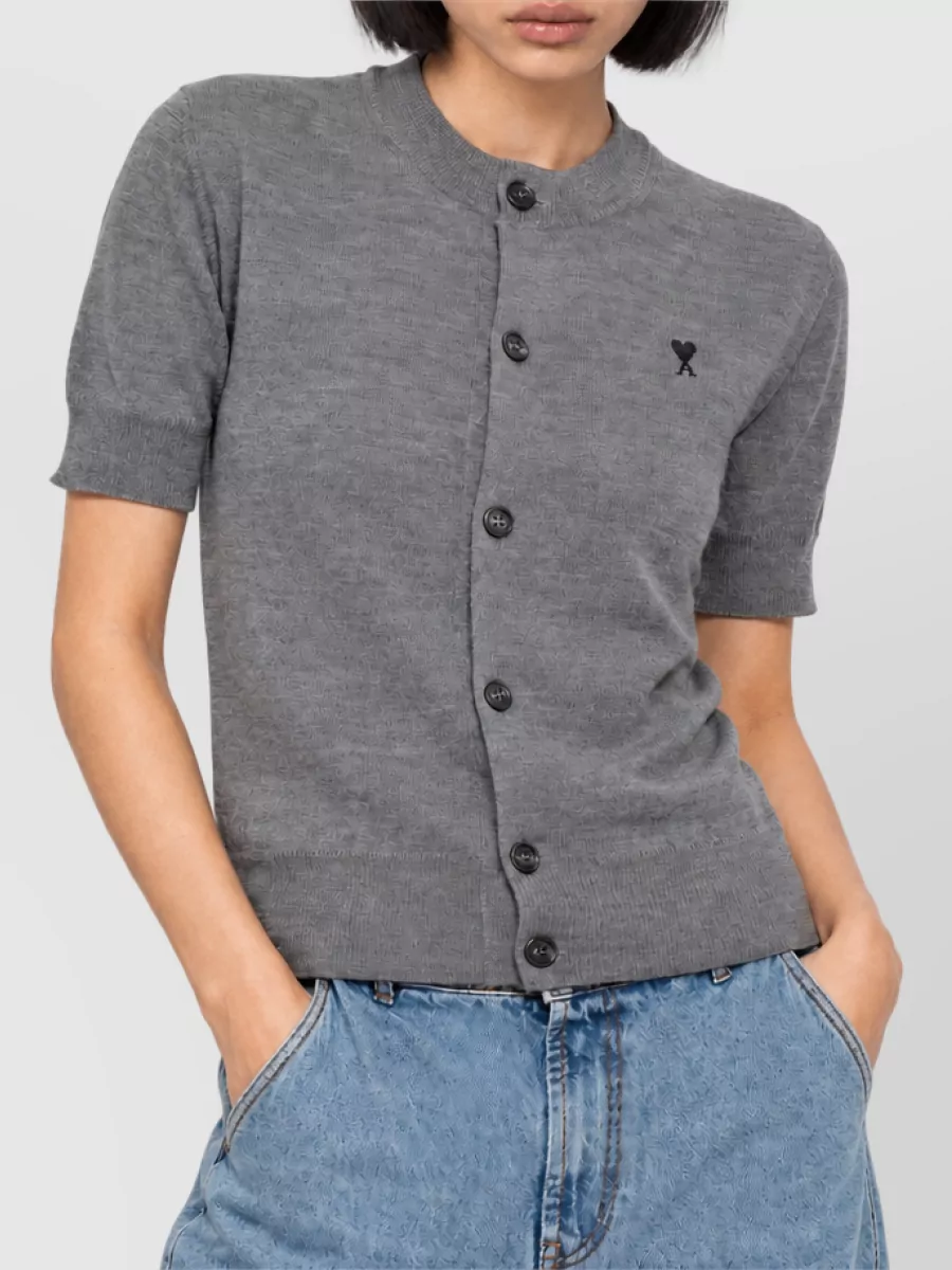 Ami Paris Short-Sleeve Wool Cardigan
