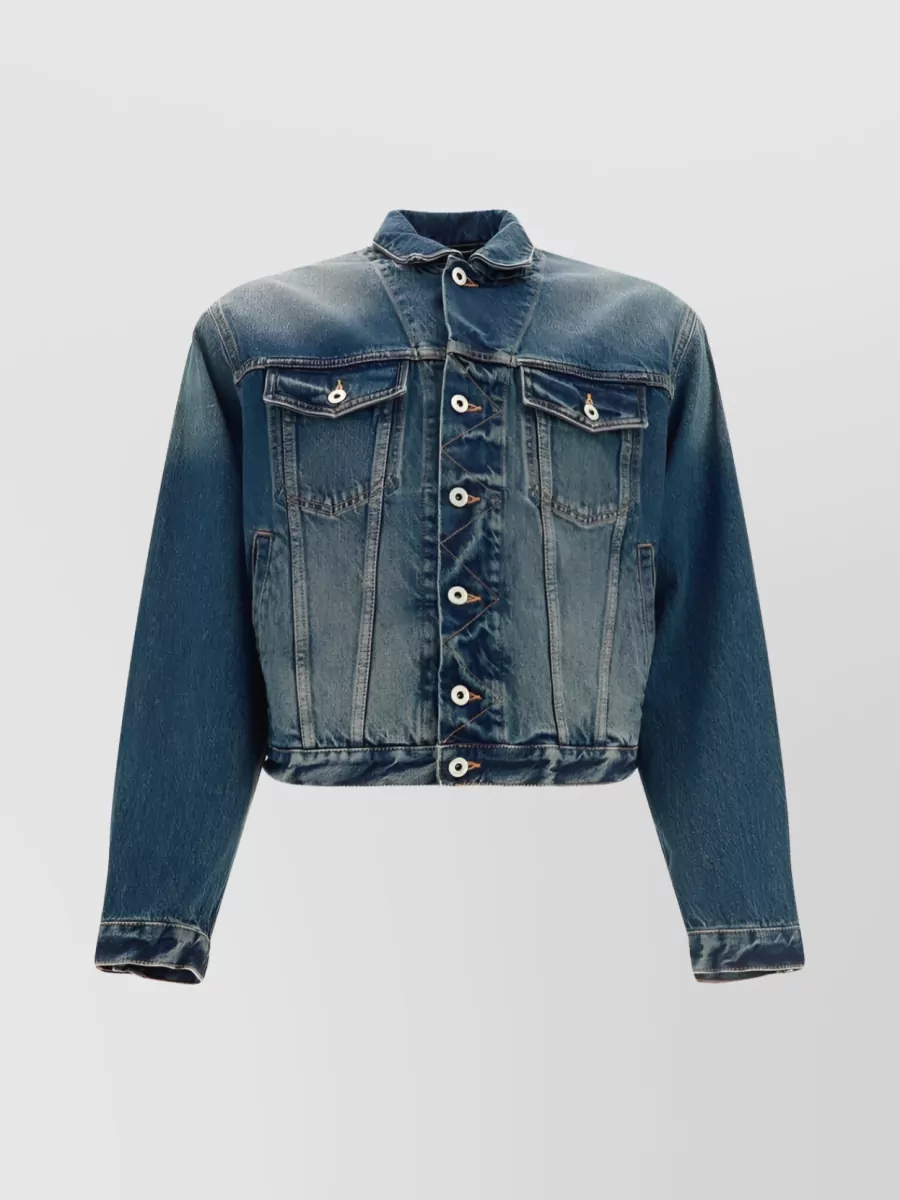 Shop Kenzo Buttoned Denim Crop Jacket In Blue