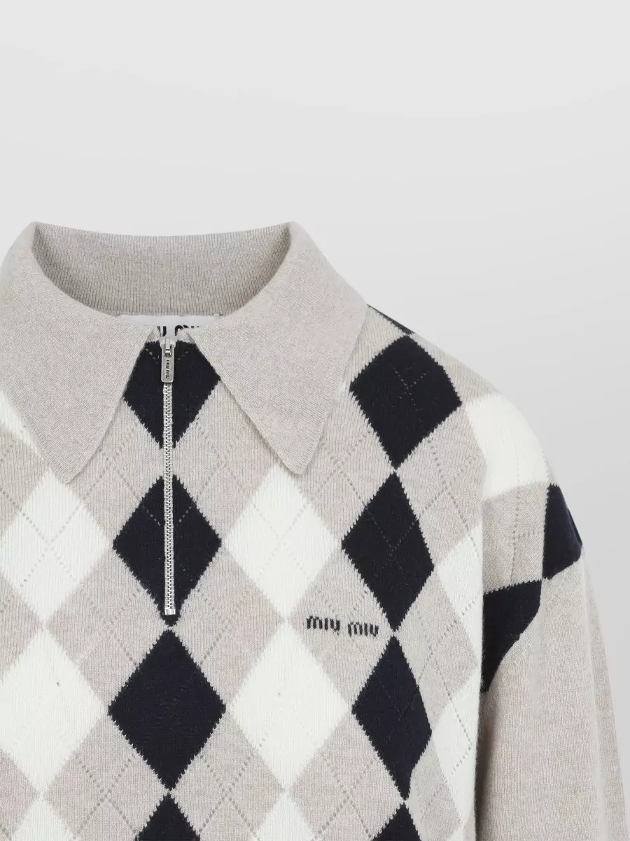 Miu Miu Cashmere Argyle Knit Polo Jumper