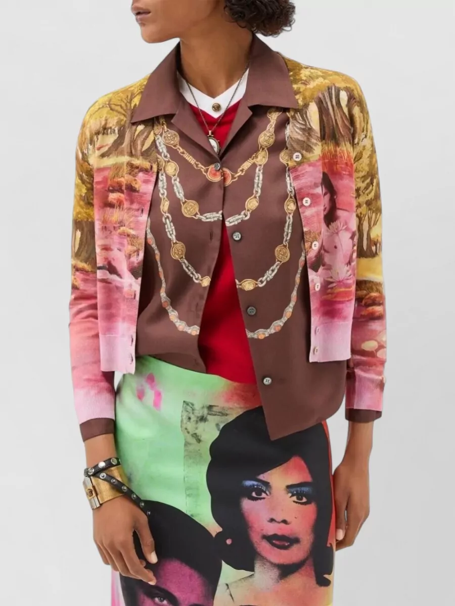 Versace Silk Printed V-Neck Cardigan