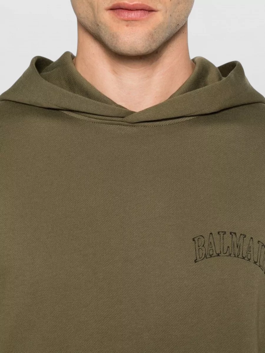 Balmain Cotton Hooded Logo Print Sweatshirt