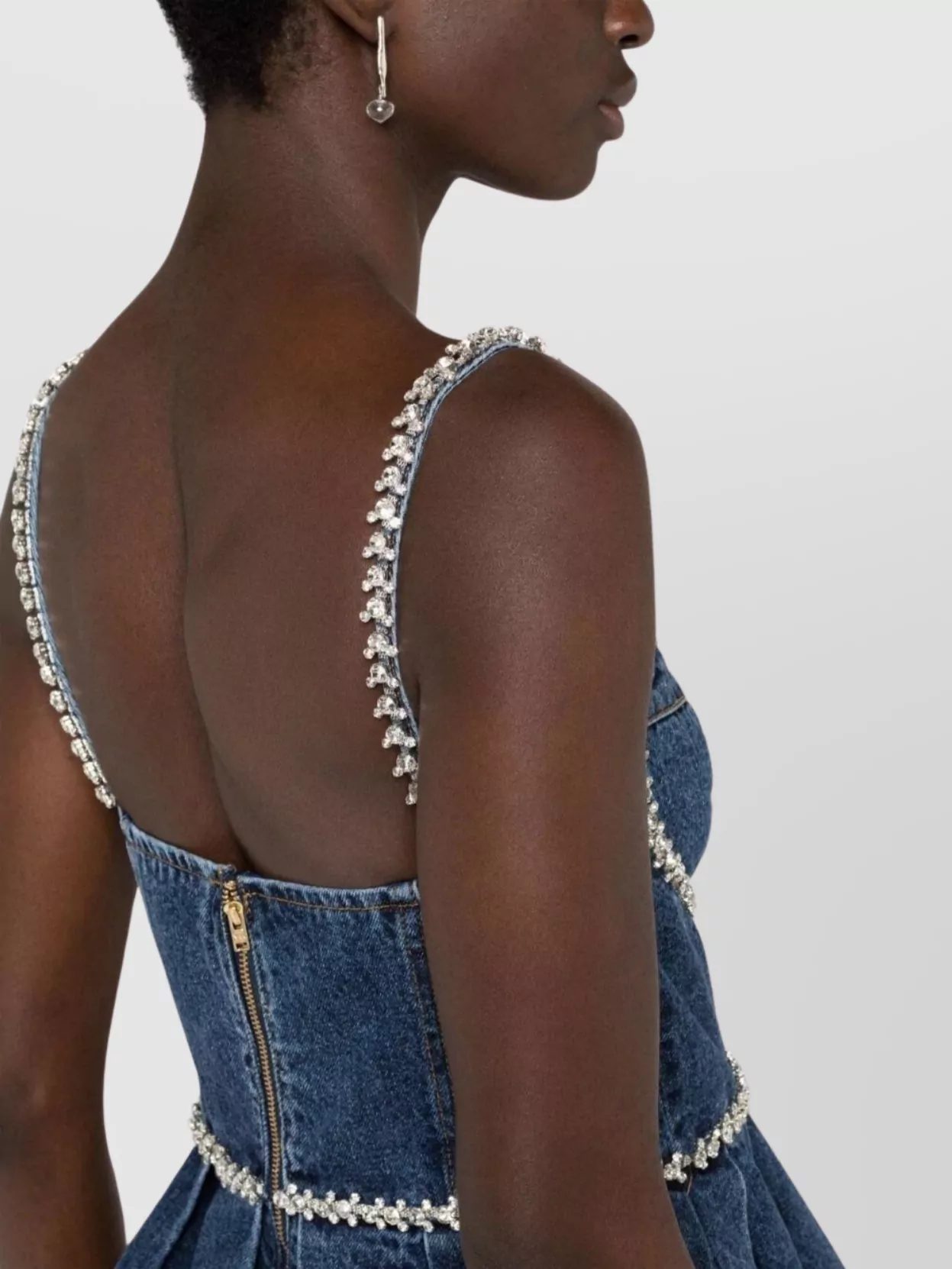 Self-Portrait Diamanté Straps Denim Mini Dress