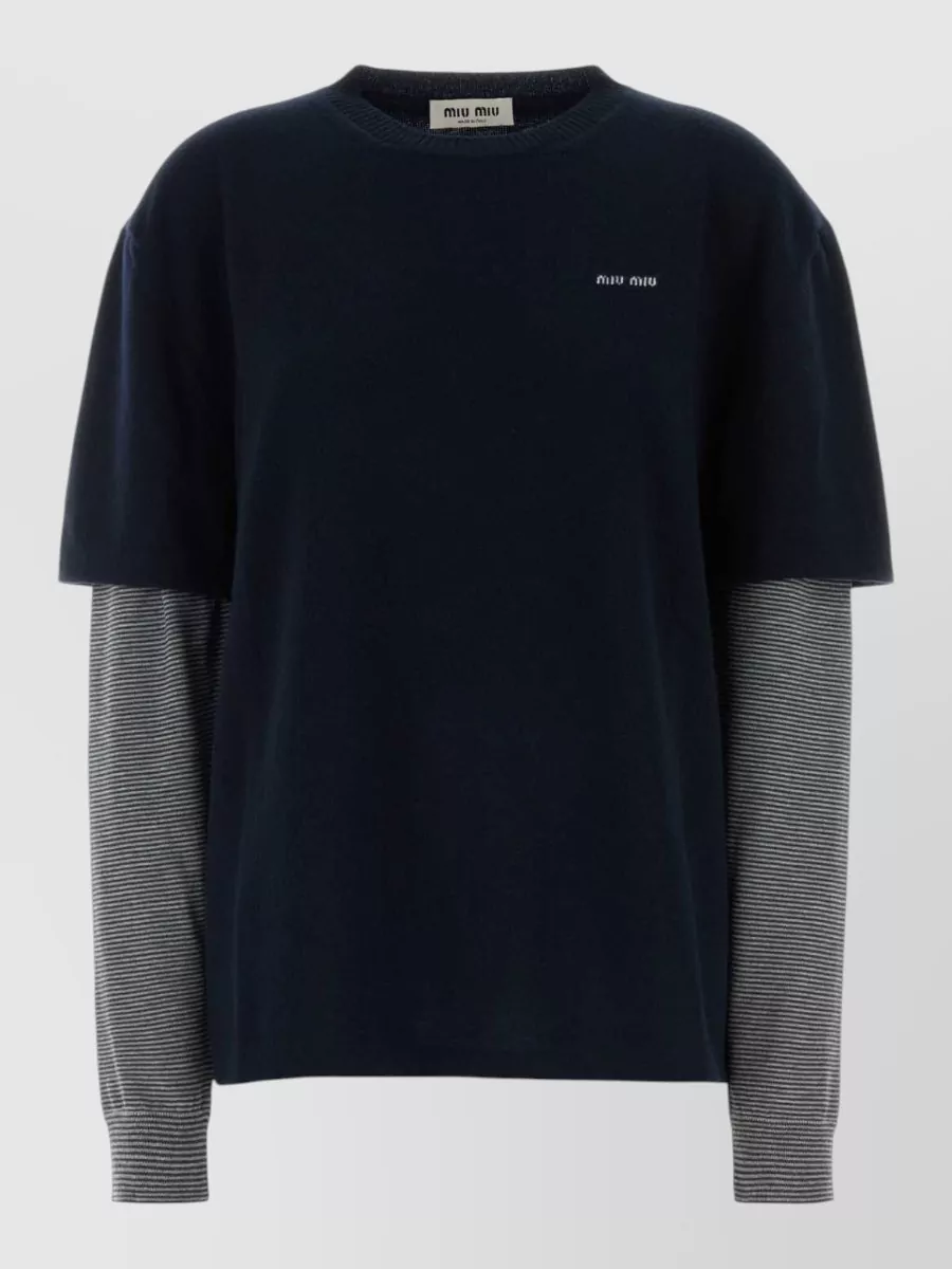 Miu Miu cashmere wool silk striped long sleeve layered sweater