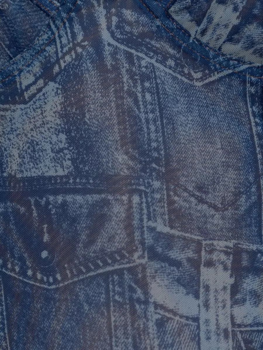 Diesel Lingerie Set Denim Print Sheer Back Cutout