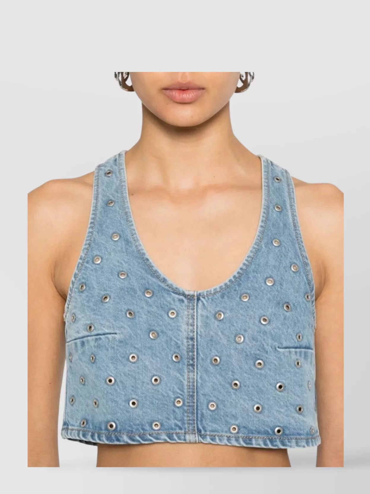 Haikure Cropped Eyelet Sleeveless Top Wide Neckline
