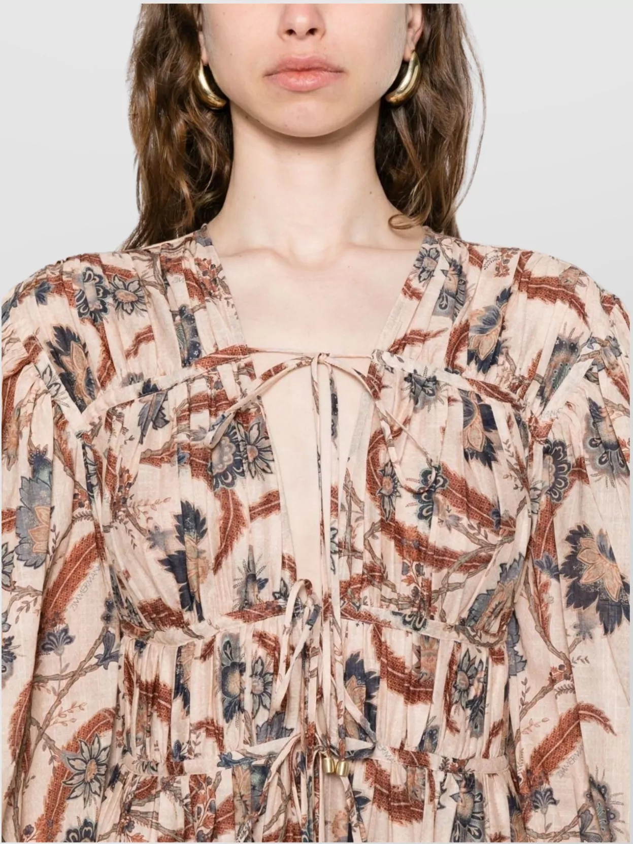 Zimmermann Tiered Floral V-Neck Long Sleeve Dress