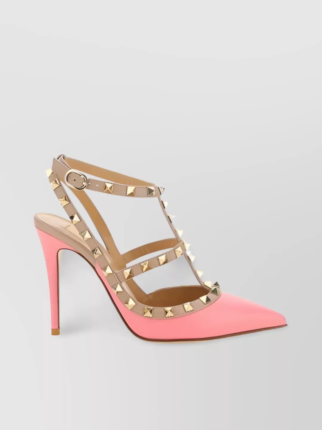 Shop Valentino Pointed Toe Stiletto Sandals With Strappy Design And Stud Embellishments In Pink