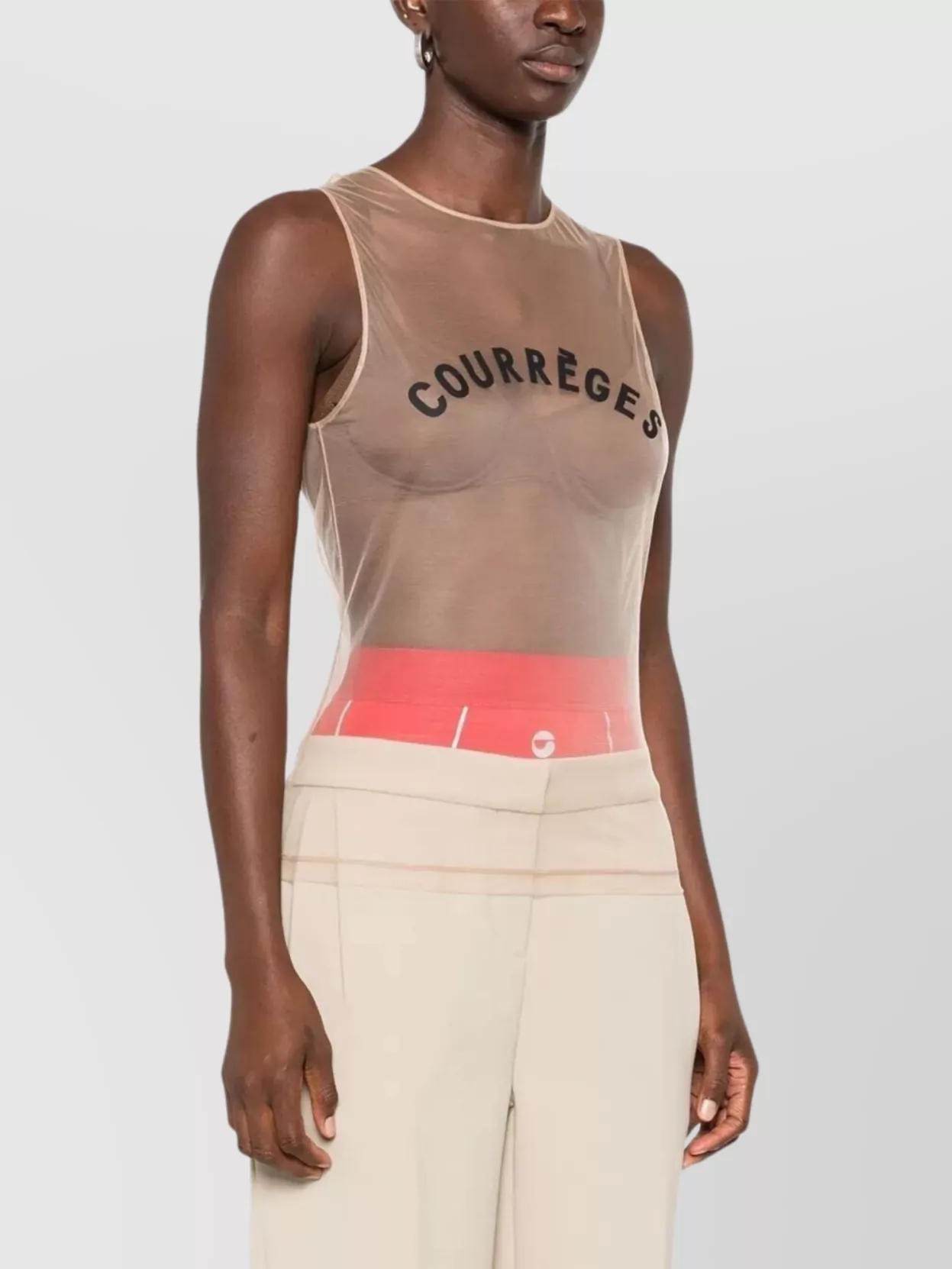 Courrèges Illusion Tulle Sleeveless Round Neck Top