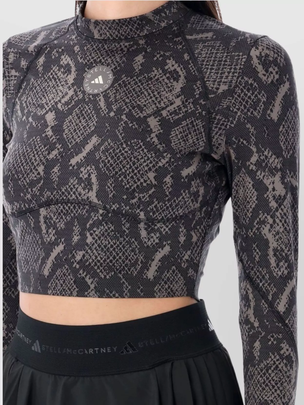 Adidas By Stella Mccartney Long Sleeve Cropped Snake Print Top