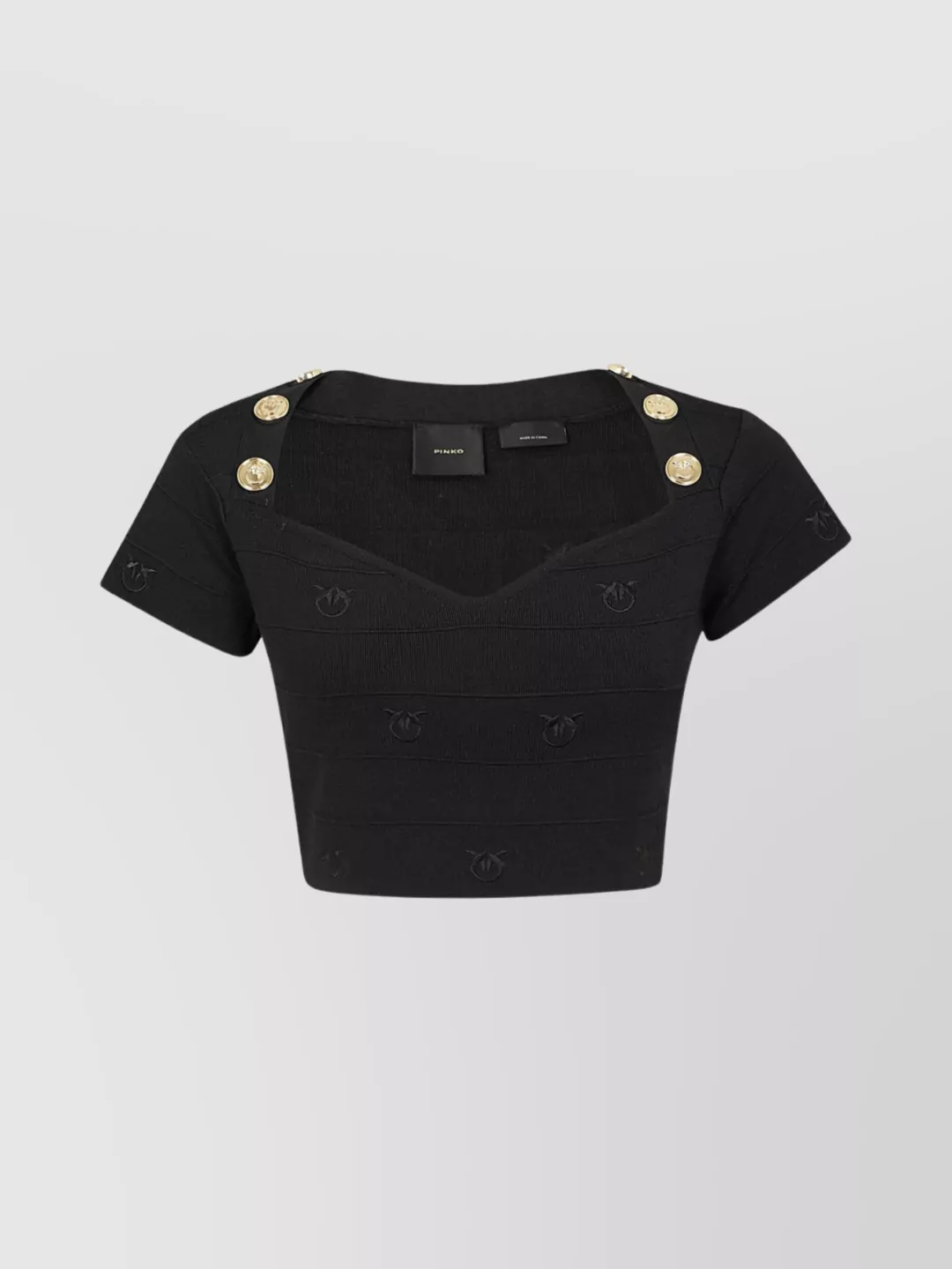Shop Pinko Jacquard Band Short Sleeve Top In Black