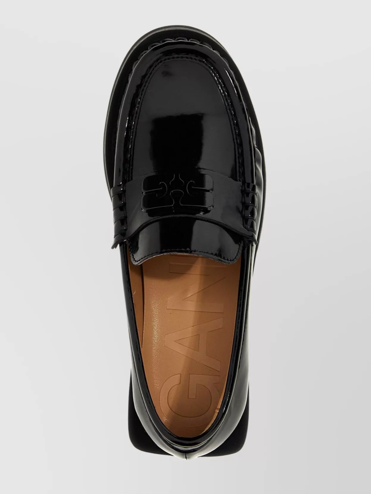 Ganni Chunky Heel Glossy Finish Moc Toe Loafers