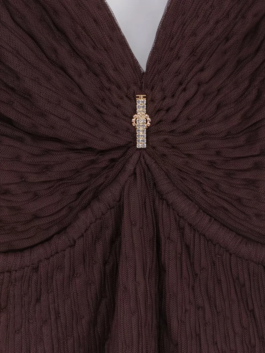 Elisabetta Franchi Pleated V-Neck Maxi Dress