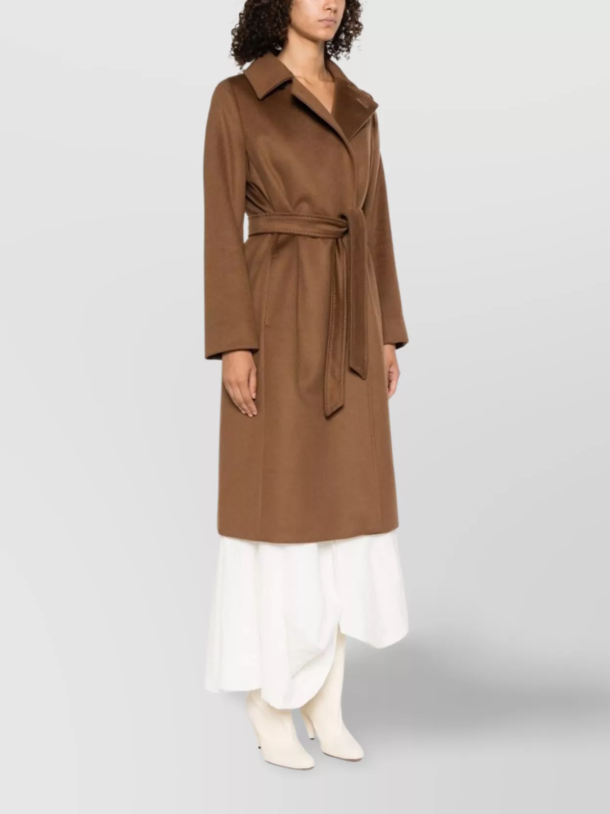 Max Mara Collar Coat With Belted Waist And Pockets In Brown