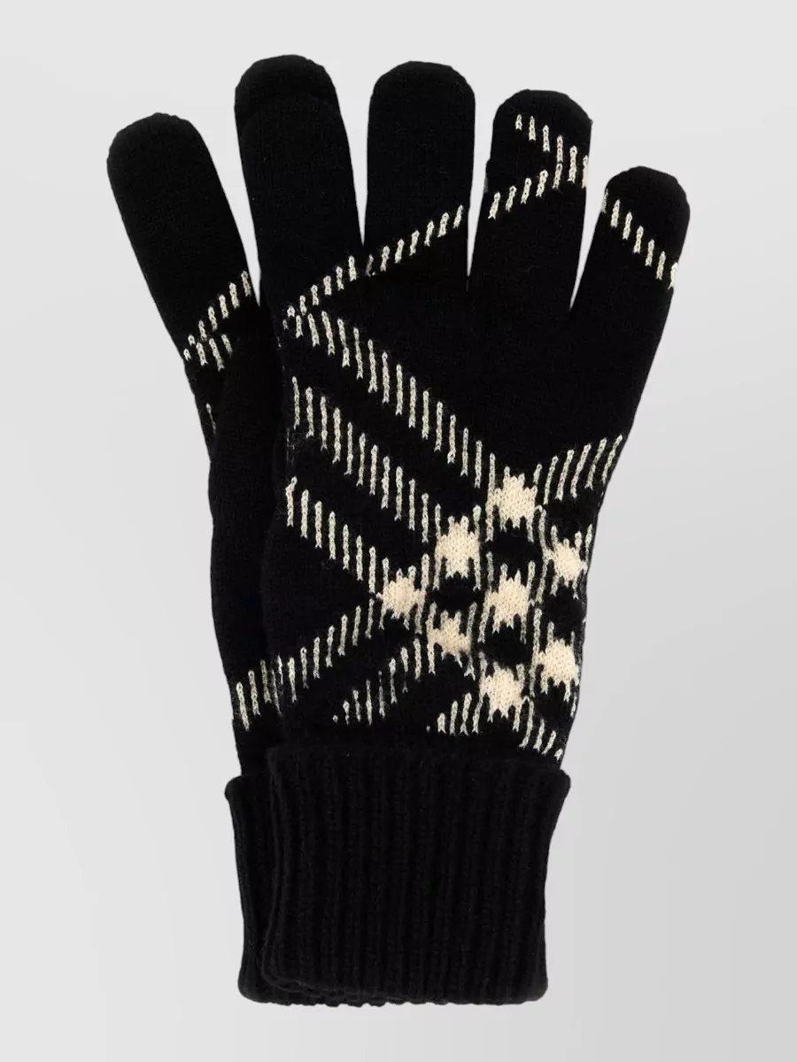 Burberry Cashmere Blend Gloves Featuring Embroidered Design In Black