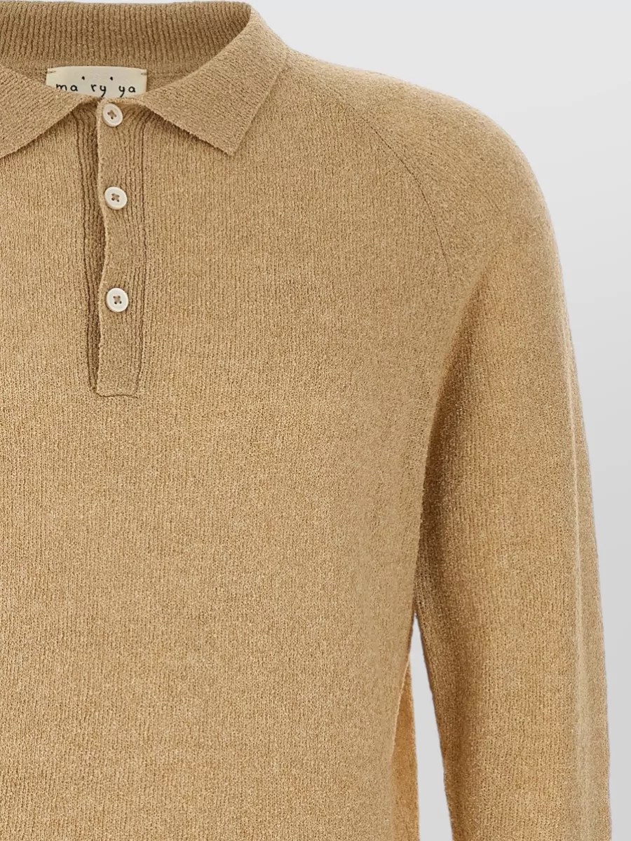 Ma'ry'ya Bouclé Cotton Long-Sleeve Polo Shirt