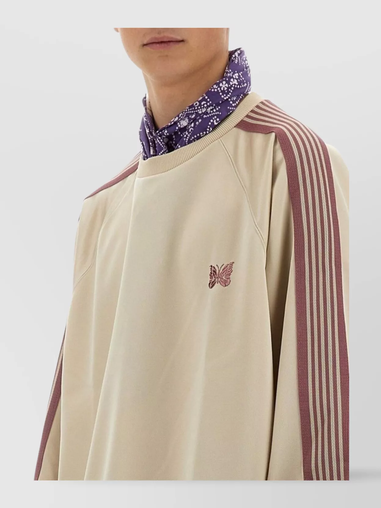 NEEDLES EMBROIDERED SWEATSHIRT STRIPED SLEEVES