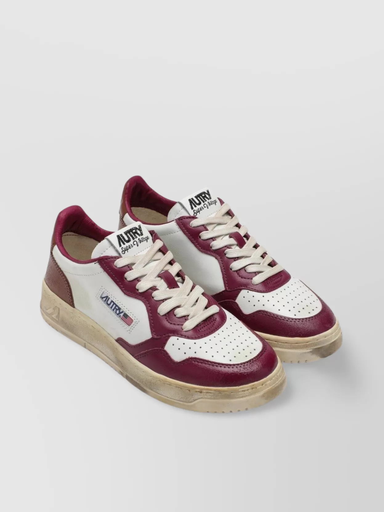 Autry Sneakers Medalist Low In Avory And Burgundy Glittered Leather. In Brown