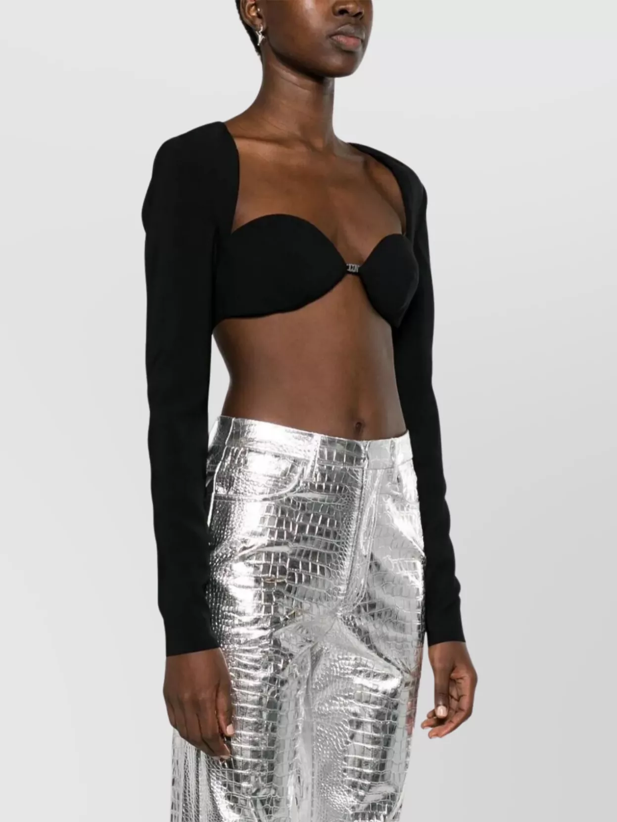 Dsquared2 Cropped Open Front Long Sleeve Top In Black