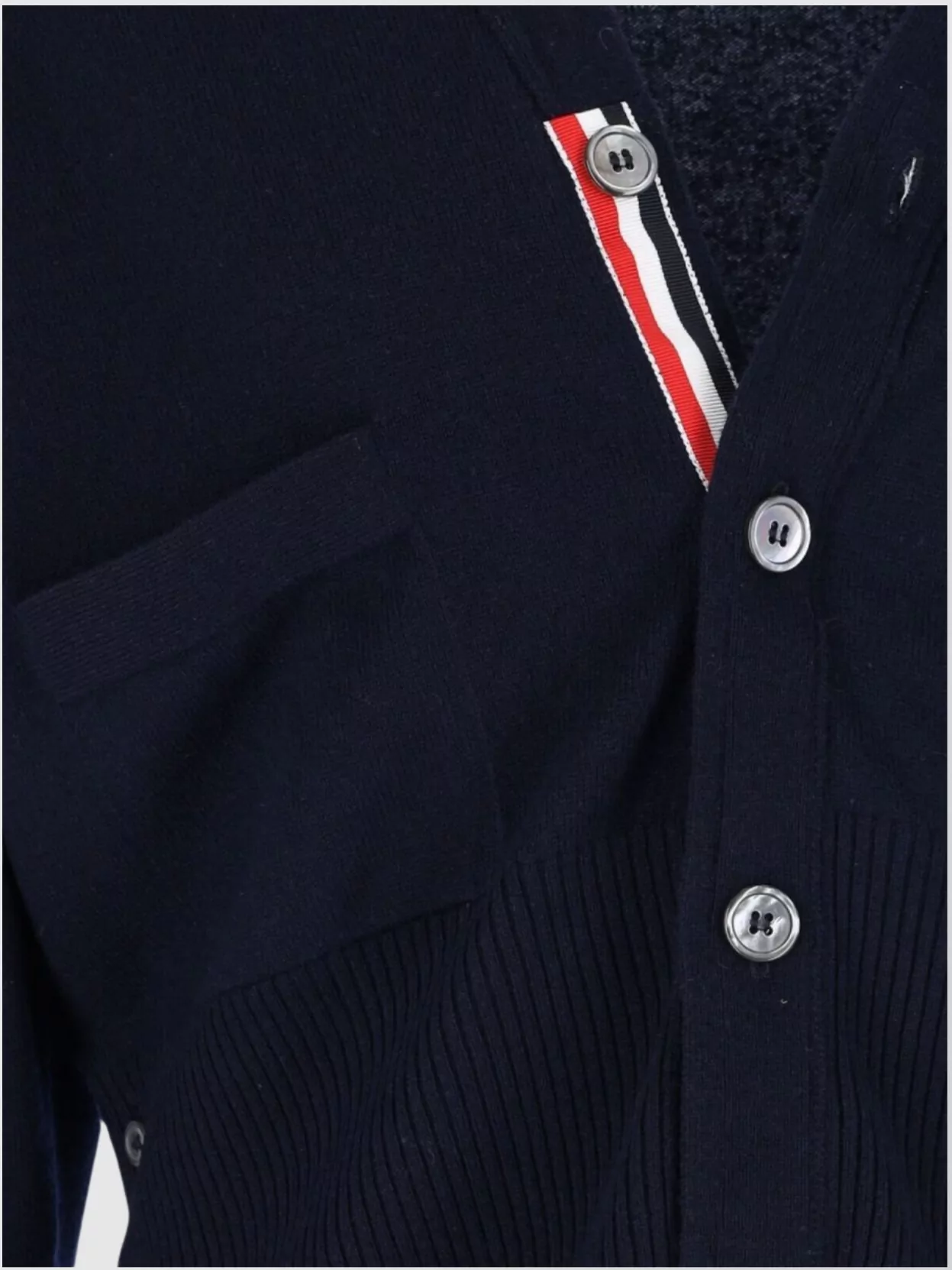 Thom Browne Ribbed Hem Knitwear With V-Neckline And Striped Sleeves