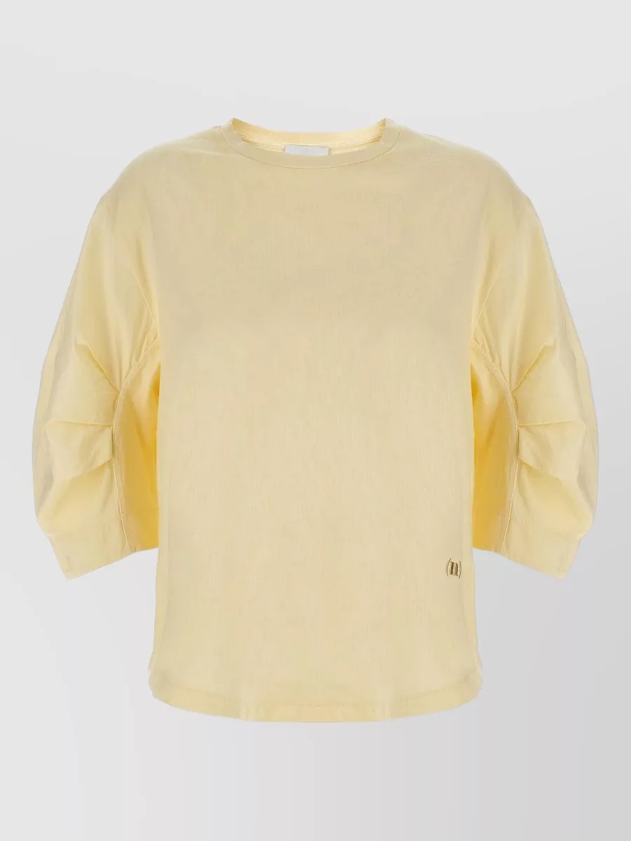 Nude Cotton Crewneck Logo-Embroidered 3/4-Sleeve T-Shirt