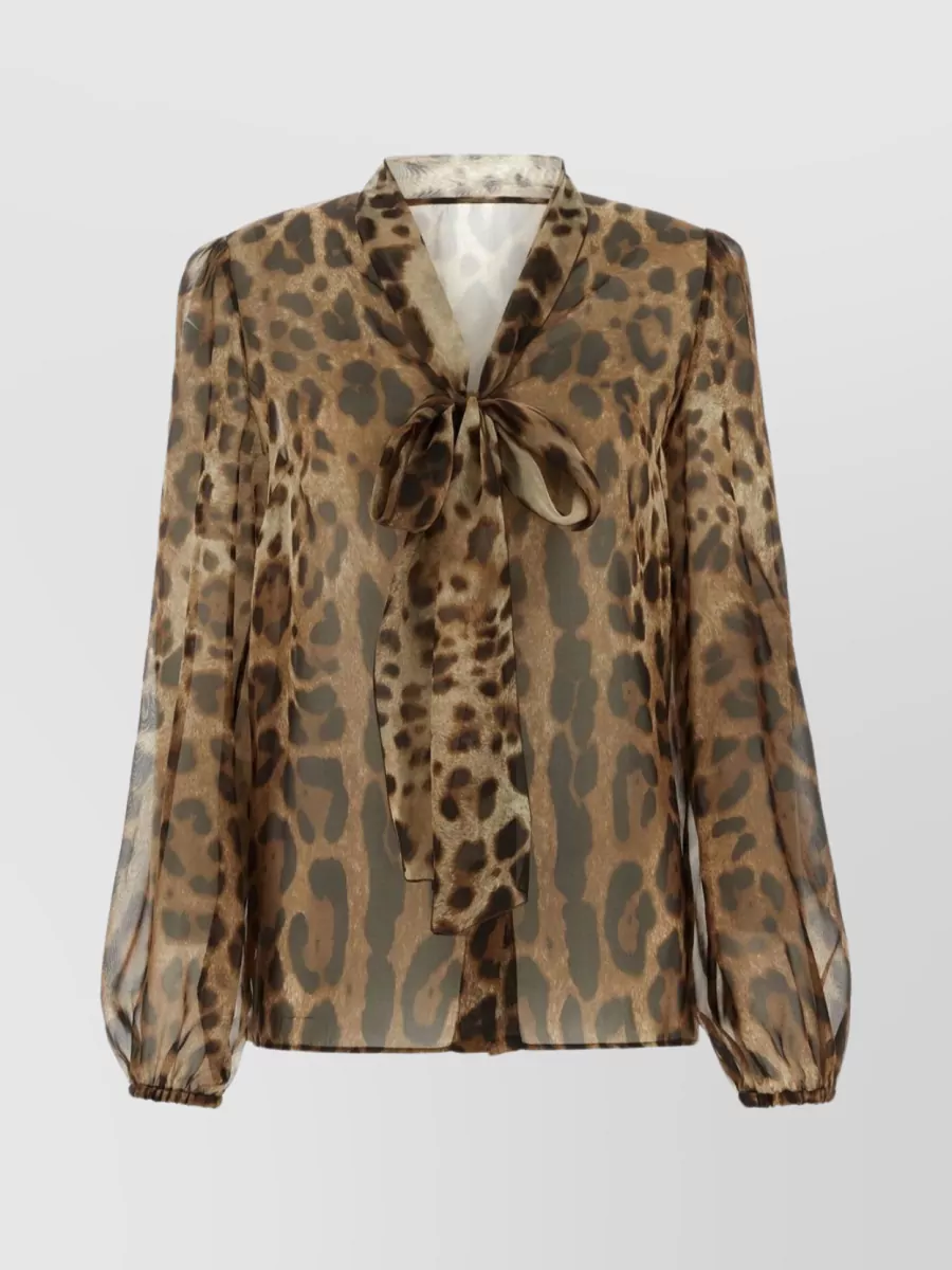 Shop Dolce & Gabbana Silk Animalier Sheer Blouse In Brown