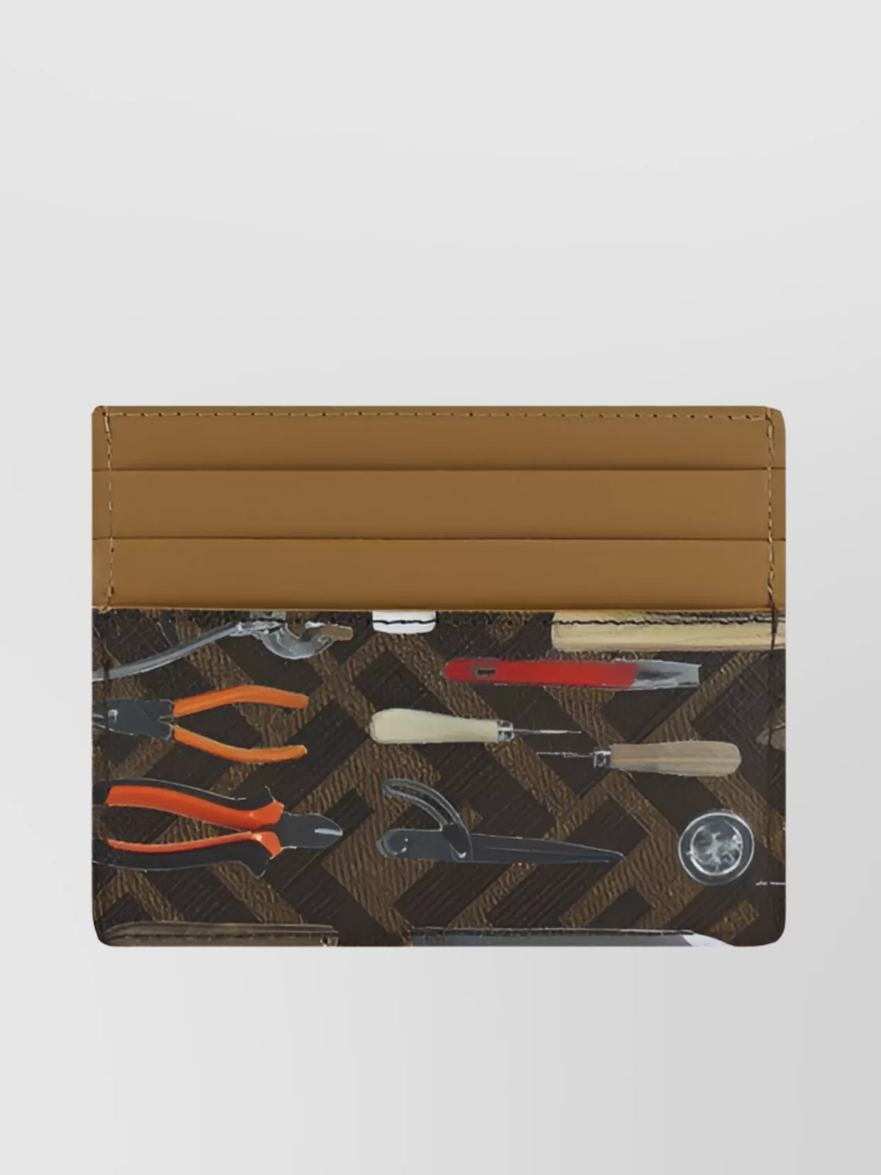 Fendi Camouflage Coated Cotton Card Holder Leather In Brown