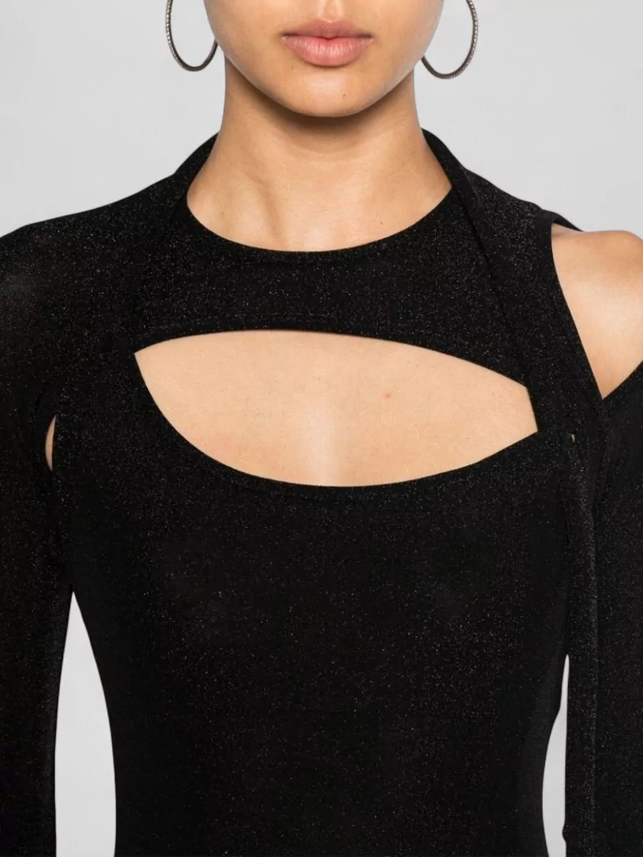 Ottolinger Metallic Stretch Cutout Long-Sleeve Mini Dress