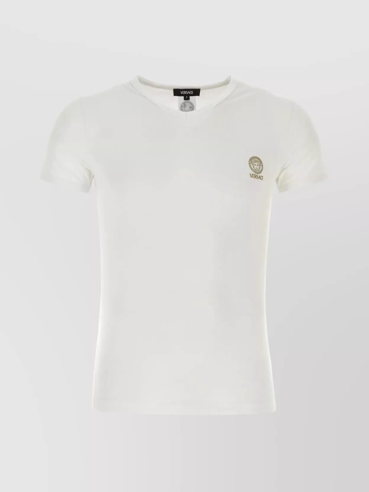 Shop Versace Stretch V-neck T-shirt With Medusa Head Print In Cream