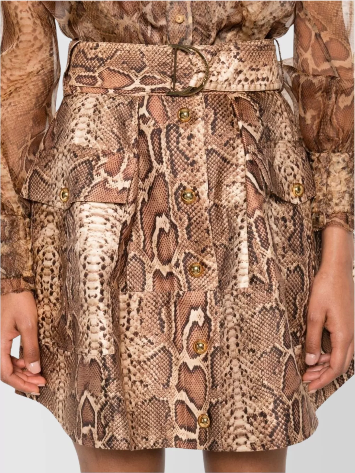 Zimmermann Midi Skirt With Animal Print And Belt