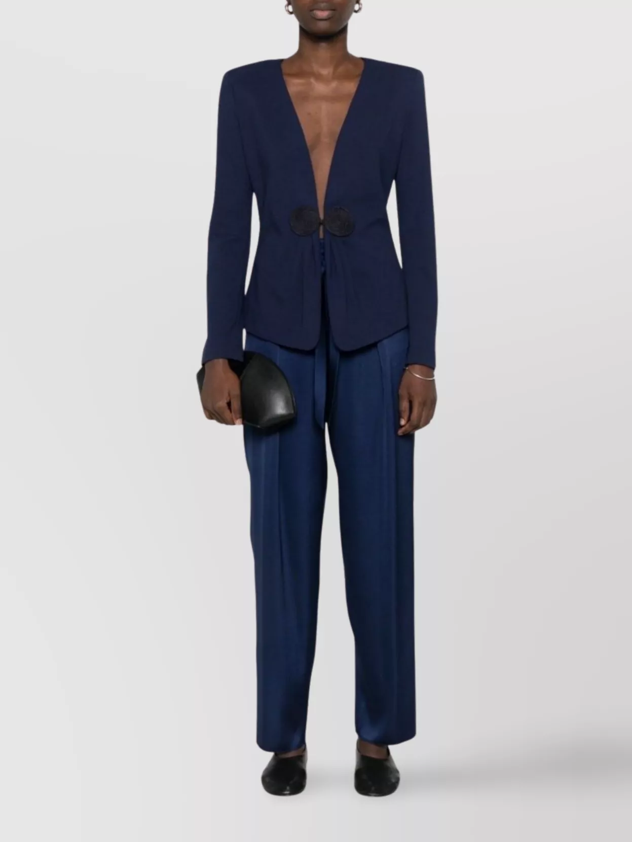 Emporio Armani Front Appliqué Asymmetric Hem V-Neck Blazer