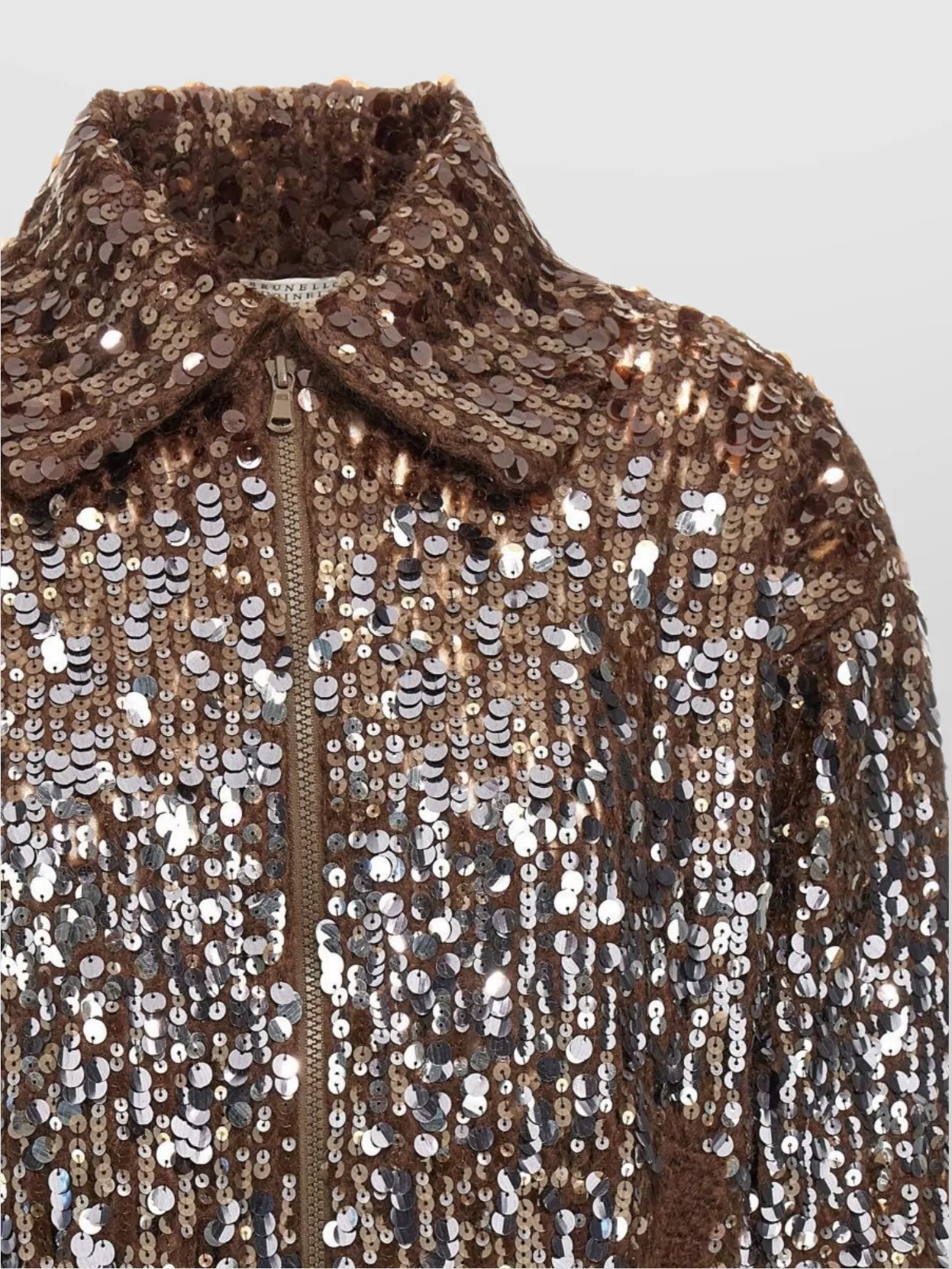 Brunello Cucinelli Sparkling Ombre Embroidery Cardigan In Brown