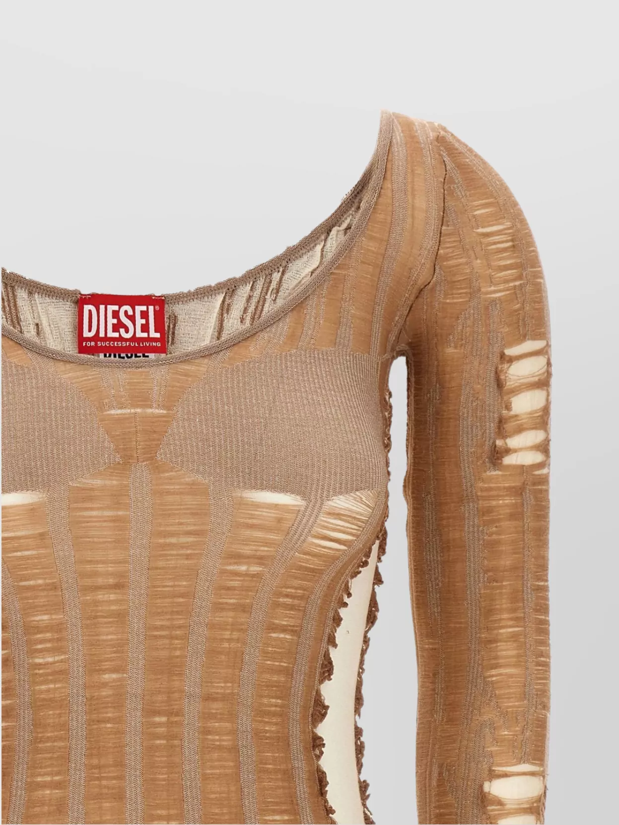 Diesel Textured Distressed Sheer Panel Long Sleeve Top