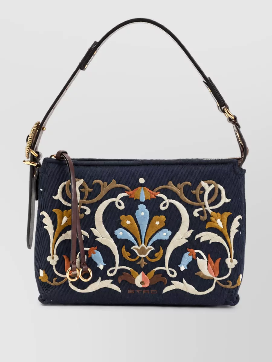 Etro small leather embroidered shoulder bag