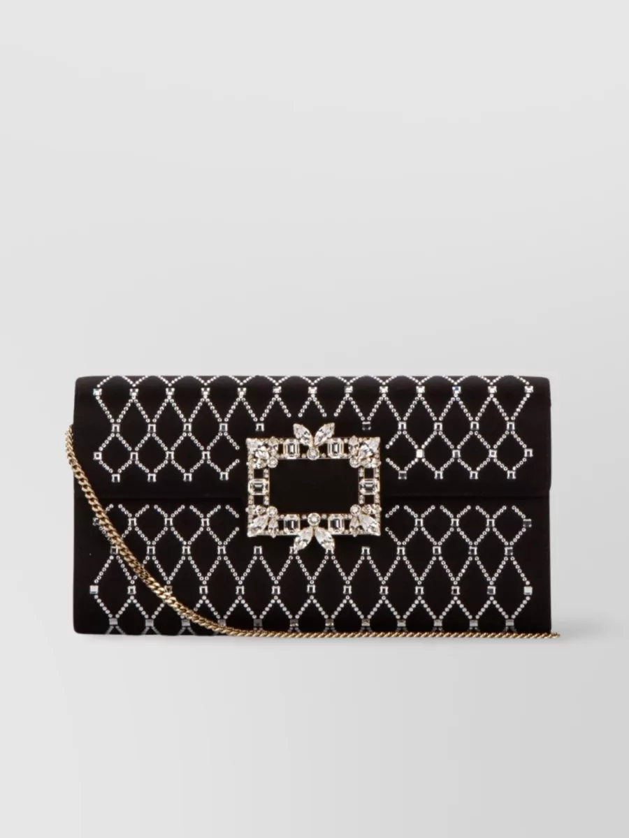 Shop Roger Vivier Quilted Rectangular Clutch Featuring Embellished Buckle In Black