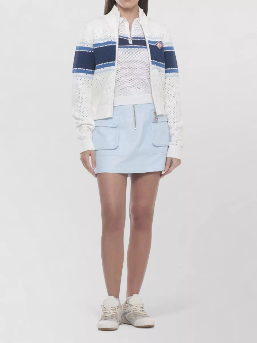 Casablanca Perforated Striped High-Neck Zip Jacket