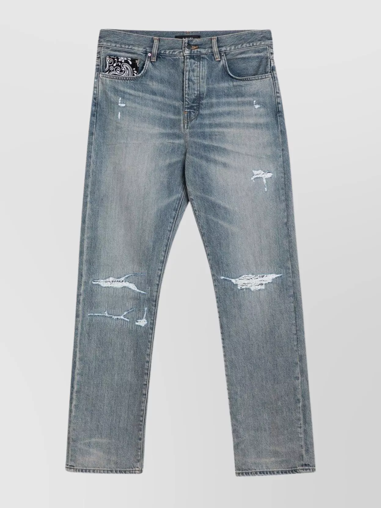 Amiri Distressed Straight Jeans With Belt Loops In Blue
