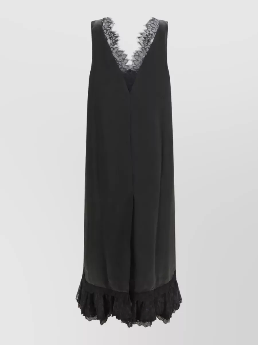 Ganni satin lace-trimmed v-neck sleeveless maxi nightdress