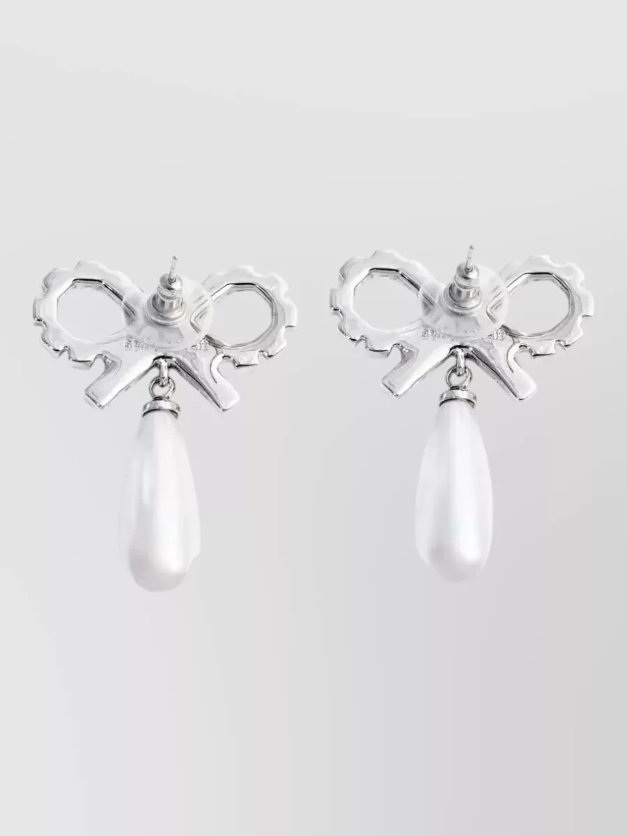 Self-Portrait Crystal-Embellished Bow Pearl Drop Earrings