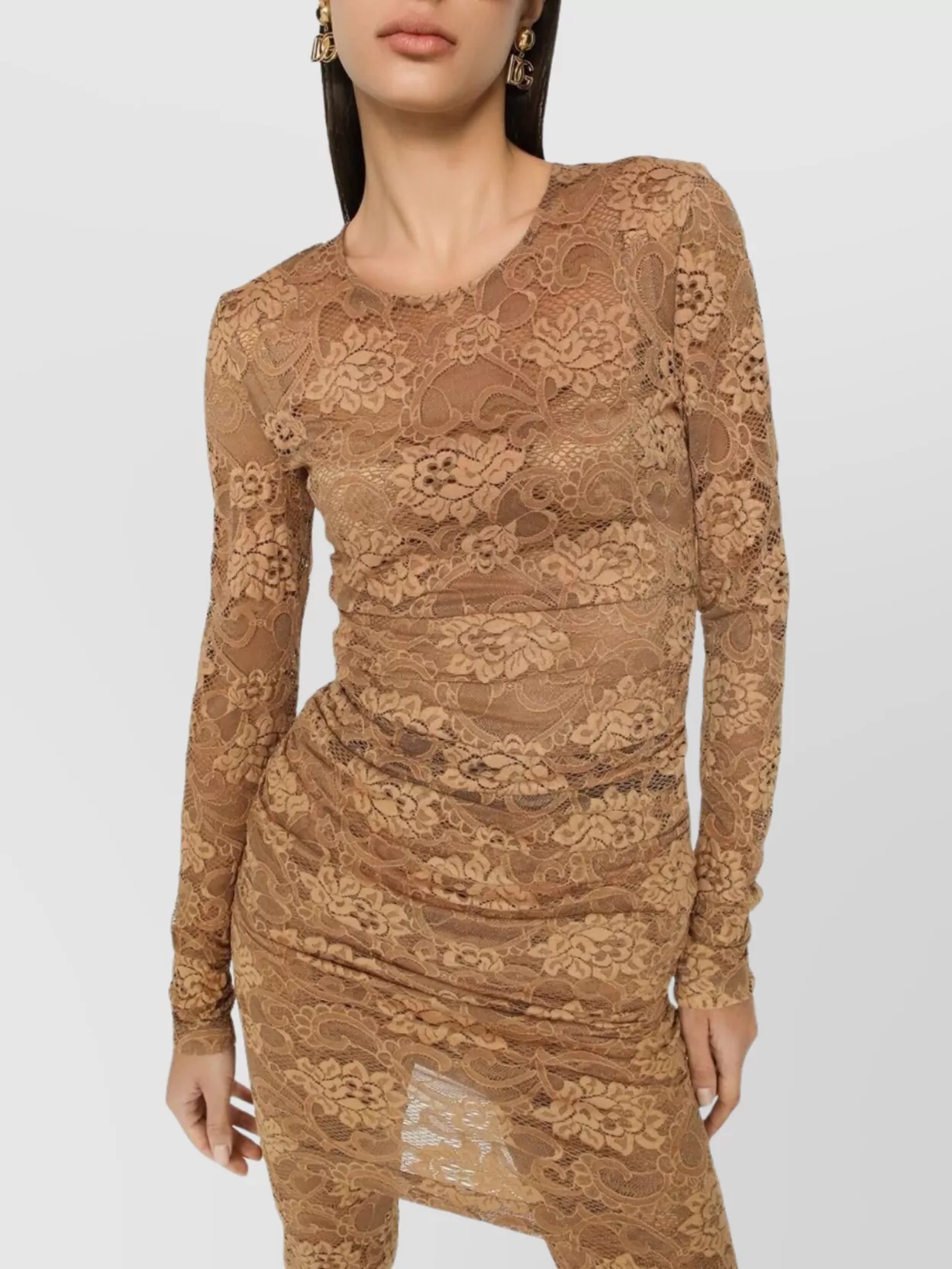 Dolce & Gabbana Lace Floral Chantilly Dress With Long Sleeves