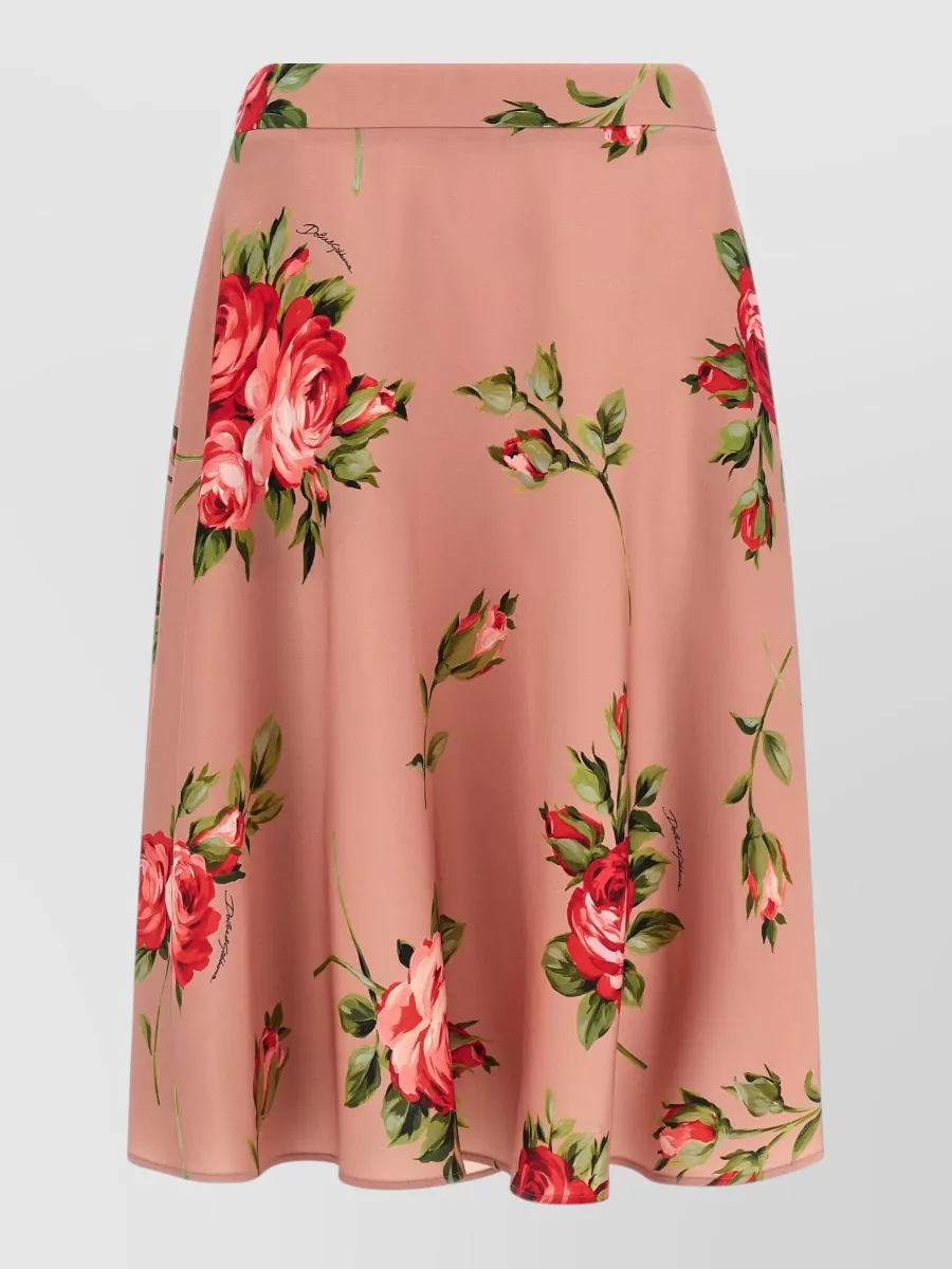 Dolce&Gabbana Silk bouquet rose print midi a-line skirt