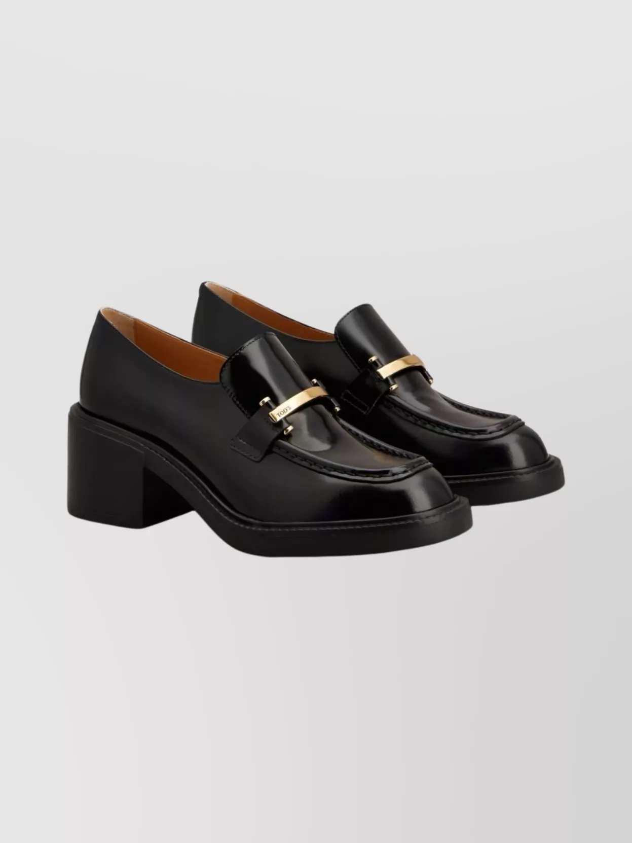 Tod's Block Heel Round Toe Loafers With Hardware