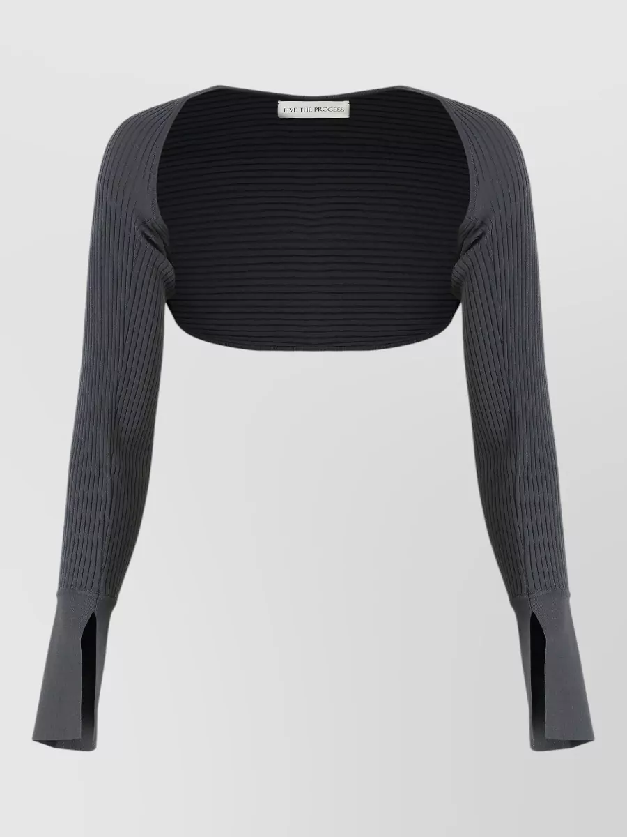 Live The Process Cropped Knit Wrap Shawl Open Front In Black