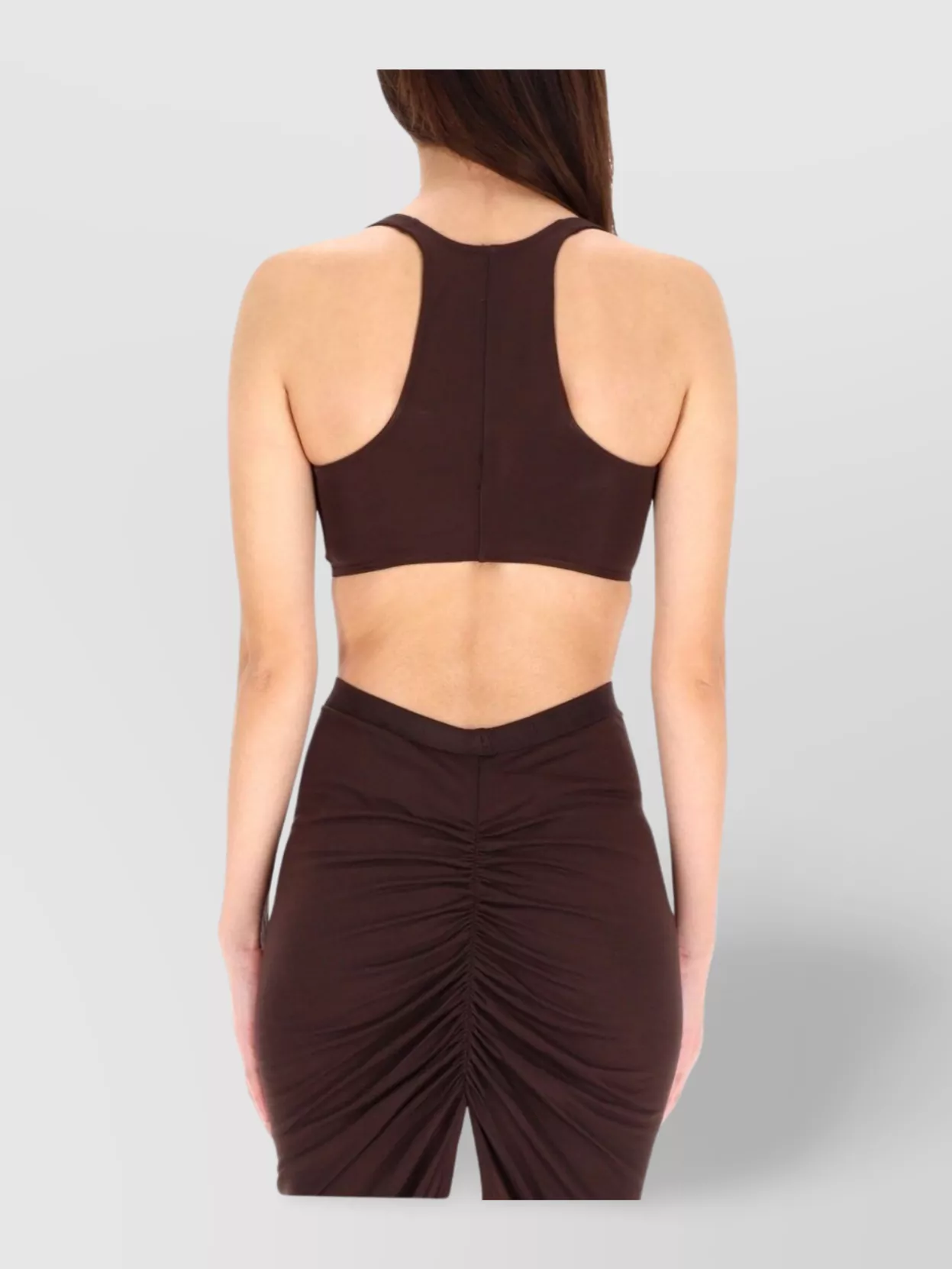 Rick Owens Cropped Sleeveless Square Neck Racerback Top In Brown