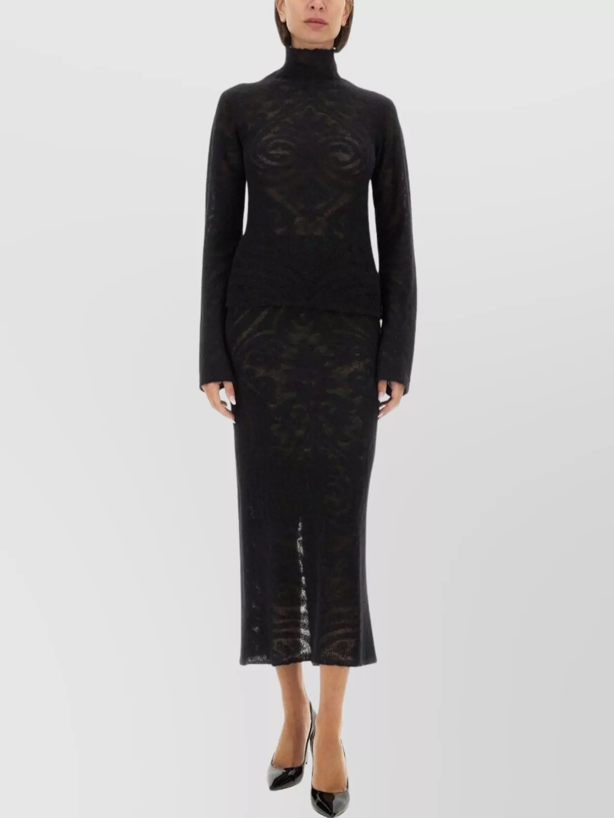 Etro Sheer Fabric Knit Skirt With Side Slit In Black